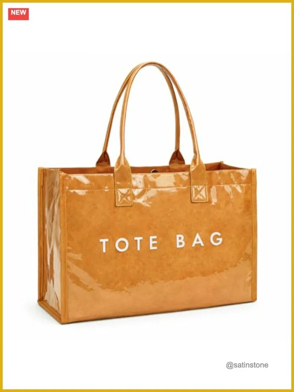PVC Tote Bag for Women, Large Work Plastic Purse, Letter Print Shoulder Bag,